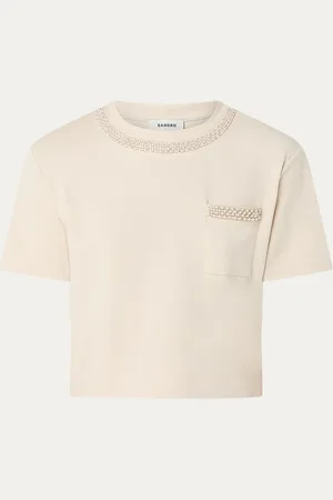 Sandro Cropped T-shirt met imitatieparels en strass