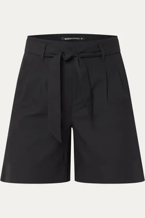 Expresso High waist straight fit korte broek in linnenblend met steekzakken