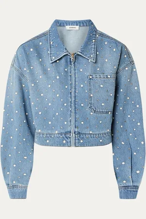 Sandro Cropped spijkerjas met strass en imitatieparels