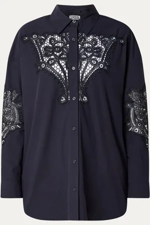 Essentiel Antwerp Hoofd oversized blouse met details van kant en streepprint