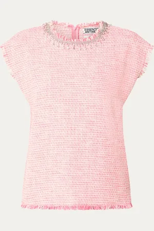 Essentiel Antwerp Honduras top met tweed-look en strass