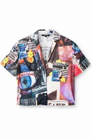 Desigual Kort resort shirt met kranten