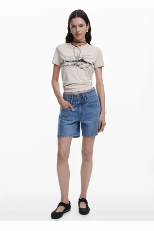 Desigual Denim bermuda met stiksels