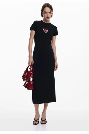 Desigual Geribde midi-jurk kersen