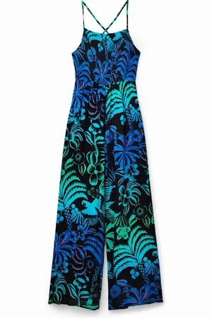 Desigual Lange tropische jumpsuit met schouderbandjes