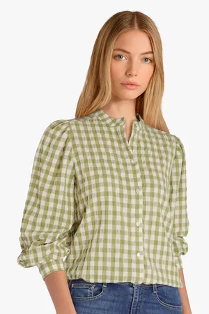 Geisha Dames Blouses - Olijfgroen-beige geruite blouse, Dames, Merk: , Maat: 36