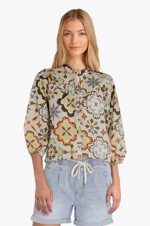 Geisha Dames Geprinte Blouses - Beigegroene blouse met print, Dames, Merk: , Maat: 36