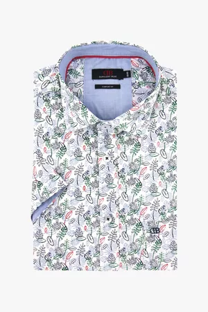 Dansaert Blue Heren Korte Mouwen Overhemden - Wit hemd met print en korte mouwen - comfort fit, Heren, Merk: , Maat: 39/40