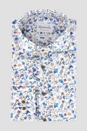 Michaelis Heren Overhemden - Wit hemd met kleurrijke bloemenprint - slim fit, Heren, Merk: , Maat: 42