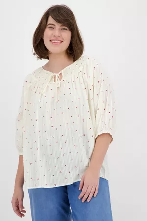 FRANSA Dames Geprinte Blouses - Ecru blouse met fijne kersenprint, Dames, Merk: , Maat: 42