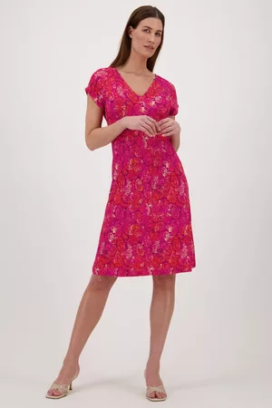 Geisha Dames Geprinte jurken - Donkerroze kleedje met paisley print, Dames, Merk: , Maat: S