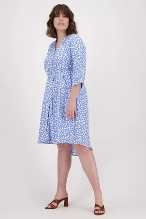 FRANSA Dames Geprinte jurken - Lang kleed met blauwe bolletjesprint, Dames, Merk: , Maat: 42
