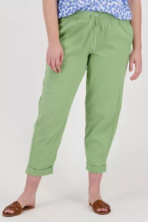 FRANSA Dames Elastische Broeken - Luchtige groene broek met linnen, Dames, Merk: , Maat: 42