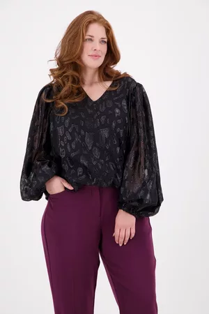 FRANSA Dames Blouses - Zwarte blouse in structuurstof, Dames, Merk: , Maat: 42