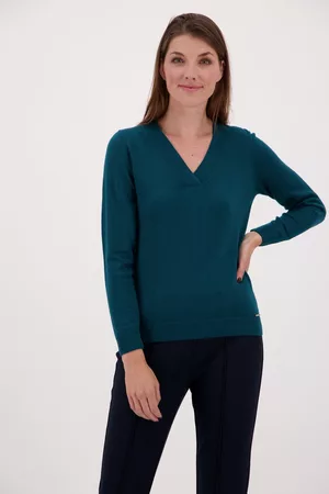 Claude Arielle Dames Fleece truien - Blauwgroene trui met V-hals, Dames, Merk: , Maat: S