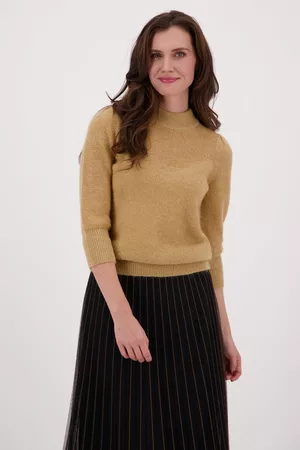 D Auvry Dames Fleece truien - Goudkleurige trui met driekwart mouwen, Dames, Merk: , Maat: S