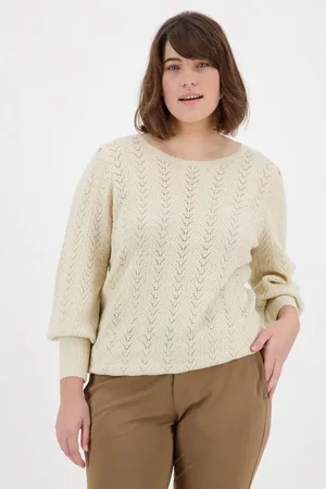 FRANSA Dames Fleece truien - Ecru trui met ronde hals en ajour, Dames, Merk: , Maat: 42