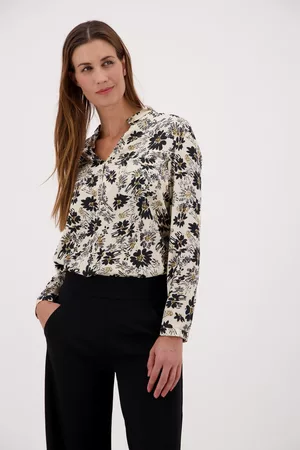Geisha Dames Blouses - Beige blouse met zwarte bloemen, Dames, Merk: , Maat: 36