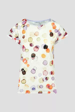 Bicalla Dames T-shirts - Ecru T-shirt met kleurrijke, gevlekte print, Dames, Merk: , Maat: S