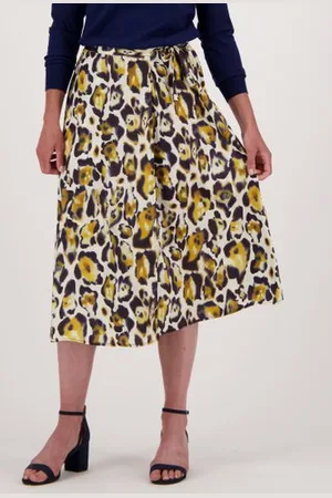 Claude Arielle Lange ecru rok met goud-blauwe print