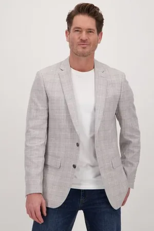 Dansaert Blue Lichtgrijze, fijn geruite blazer - Regular fit