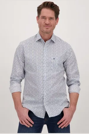 Dansaert Blue Hemd met blauw-groen motief - Regular fit