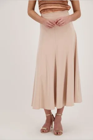 D Auvry Lange zandbeige rok met satin look