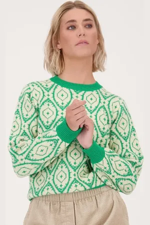 Libelle Lichtbeige trui met groen motief