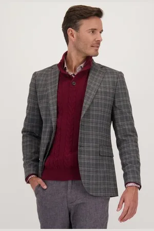 Upper East Geruite blazer in en bordeaux - Slim fit