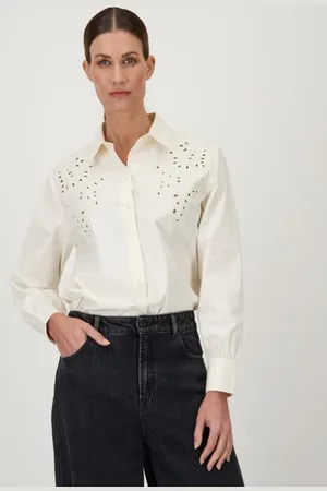 D Auvry Ecru blouse met broderie anglaise