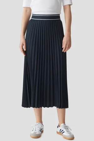 Opus Donkerblauwe midi plissé rok