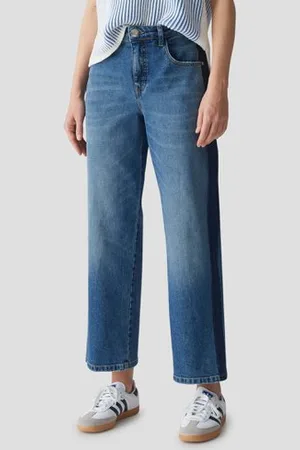 Opus Blauwe jeans met contrasterende streep - Wide fit