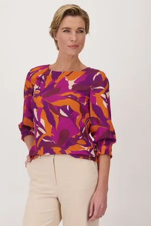 Claude Arielle Blouse met oranje-paarse print