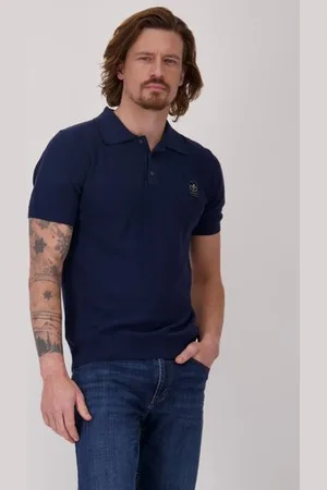 BLUE FIELDS Blauwe polo met ruitenmotief