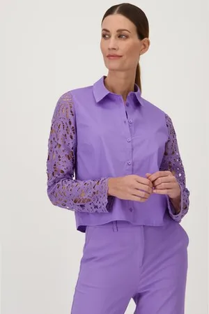 D Auvry Lichtpaarse blouse met kanten mouwen