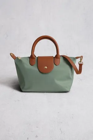 Liberty Island Groene handtas met bruine leather look afwerking
