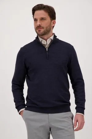 Michaelis Navy fijn gebreide trui met korte rits