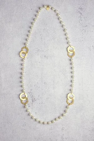 Liberty Island Lange parelketting met gouden details