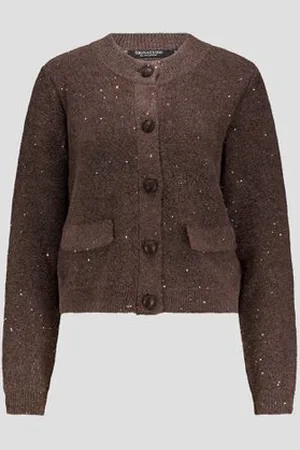 Signature Donkerbruine cardigan met pailletten
