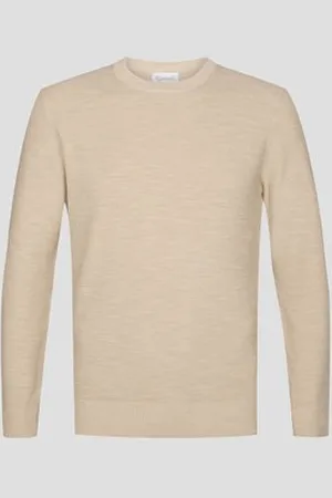 Michaelis Lichtbeige fijn gebreide trui met ronde hals