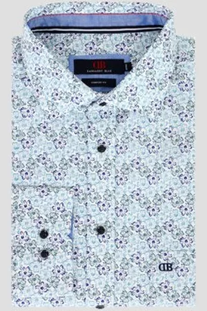 Dansaert Blue Wit hemd met groene bloemen- Comfort fit