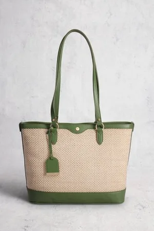 Hexagona Beige-groene gevlochten schoudertas
