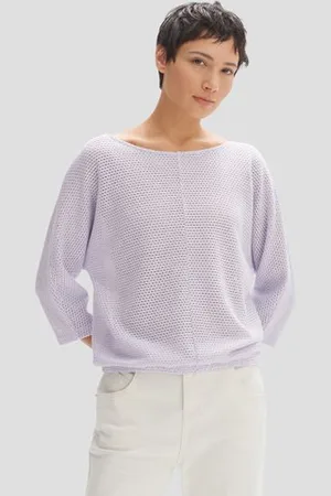 Opus Lila gehaakt T-shirt met opengewerkt motief