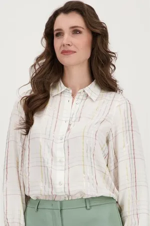 D Auvry Witte blouse met glanzend geruit patroon