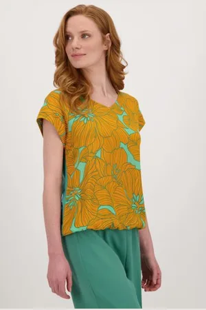 Libelle Groene blouse met bloemenprint