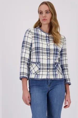 More & More Wit bouclé vestje met geruit motief