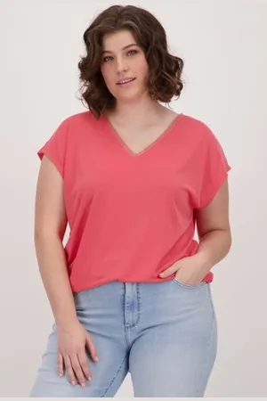 ONLY Koraalroze T-shirt met metallic V-hals
