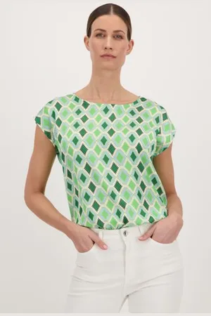 More & More Groene blouse met ruitjesmotief