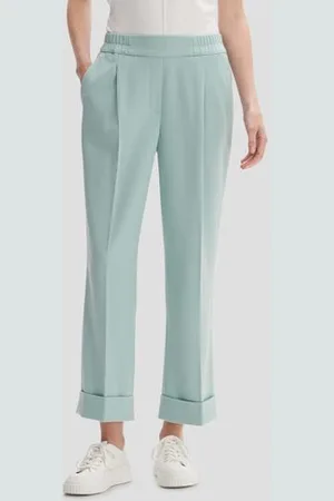 Opus Groene broek met elastische taille -7/8 lengte
