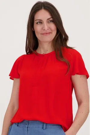 Claude Arielle Fijne oranjerode blouse met korte mouwen